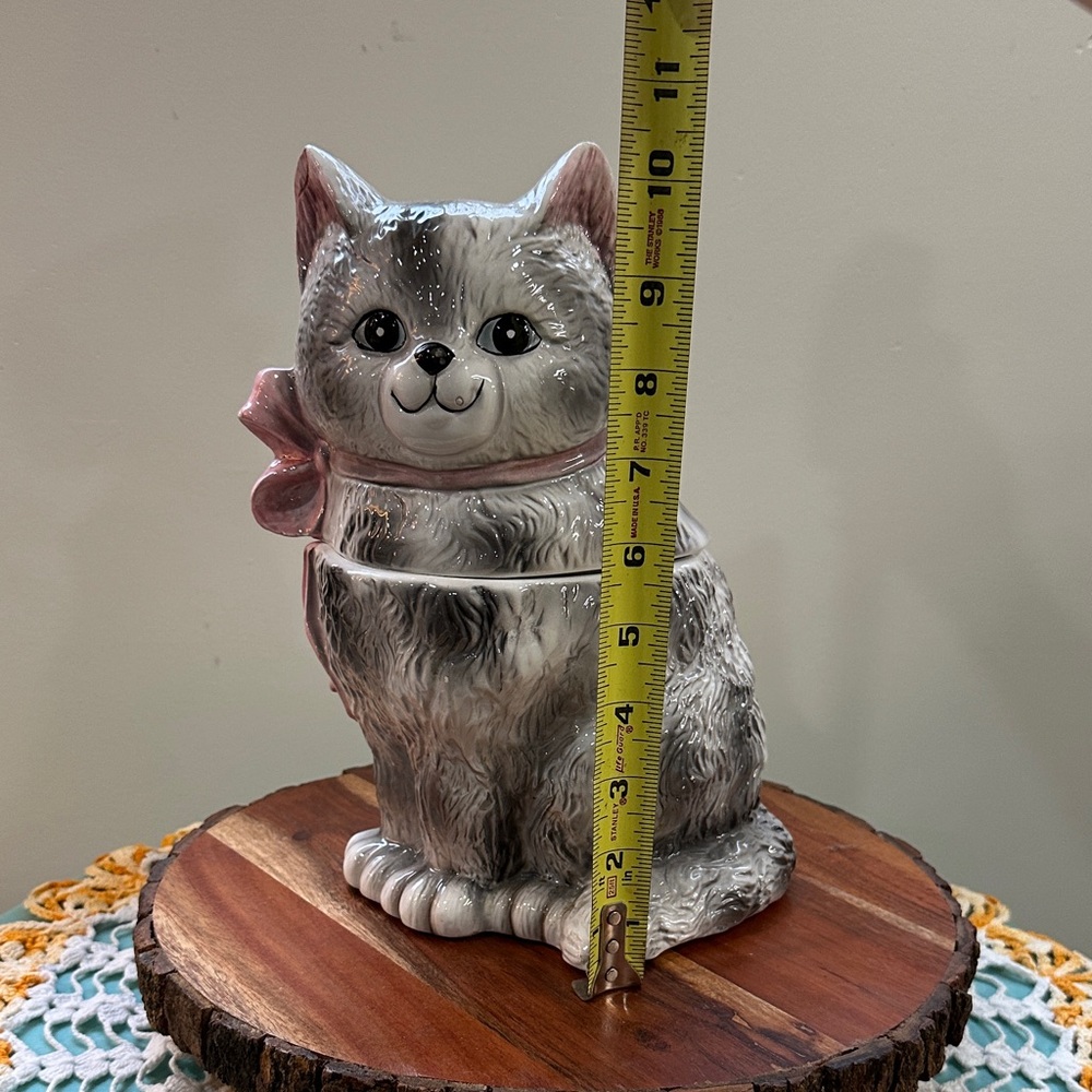 Gray and Pink Cat Cookie Jar